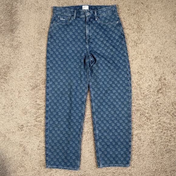 H&M Disney 100 X Monogram Jeans Loose Straight Leg Men 30X32 EUC Rare Light Wash - Picture 1 of 11